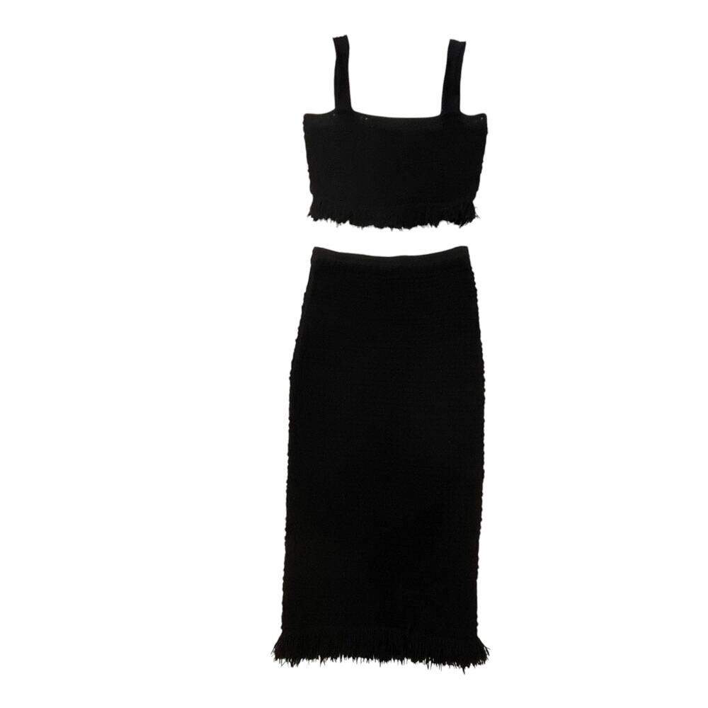 AQUA Crochet Crop Top & Midi Skirt Set - 100% Cotton - Black - Size S - Picture 2 of 6